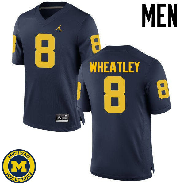 Mens Michigan Wolverines #8 Tyrone Wheatley Navy Replica Game Jersey